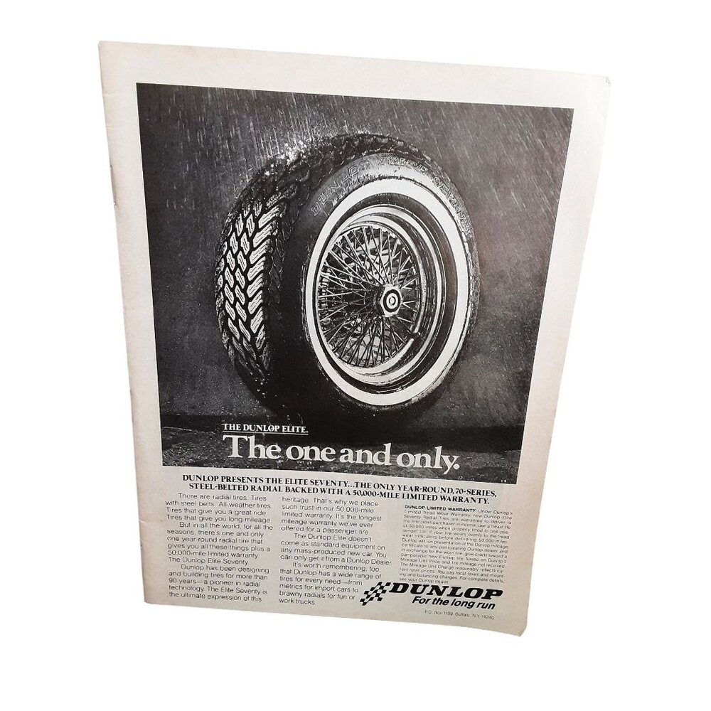 1980 Dunlop Elite Tires For The Long Run Original Print Ad vintage 80s